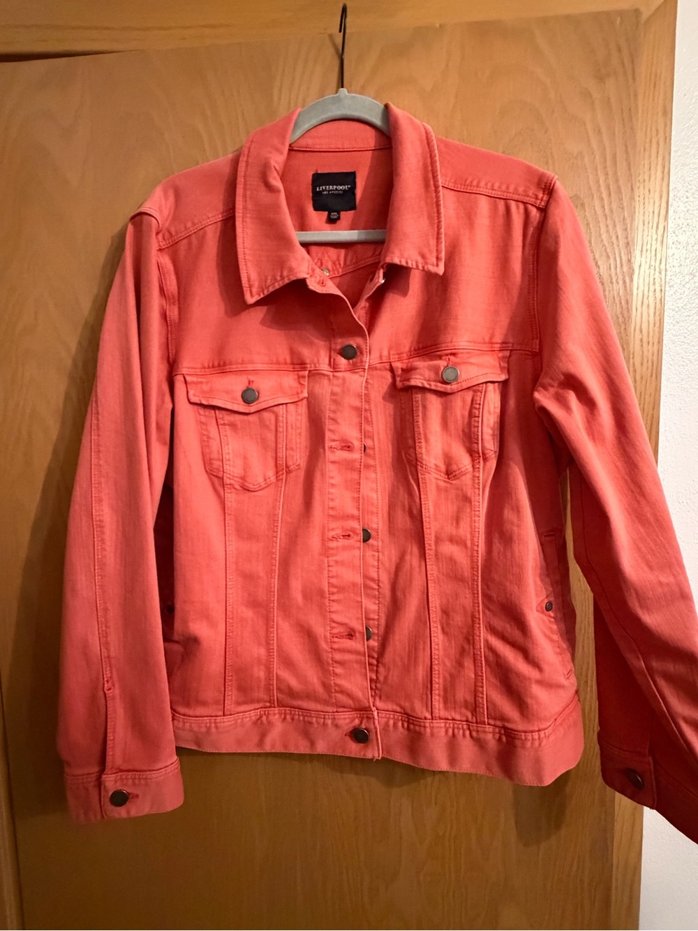 Liverpool Coral Pink Denim Jacket - Women's Button-Up Jean Jacket